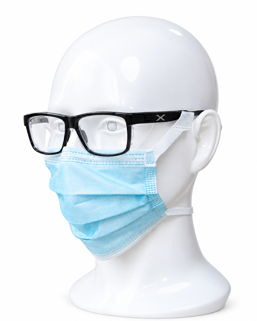 SLEEVZ X Safety Glasses worn with a SLEEVZ mask attached to the temple