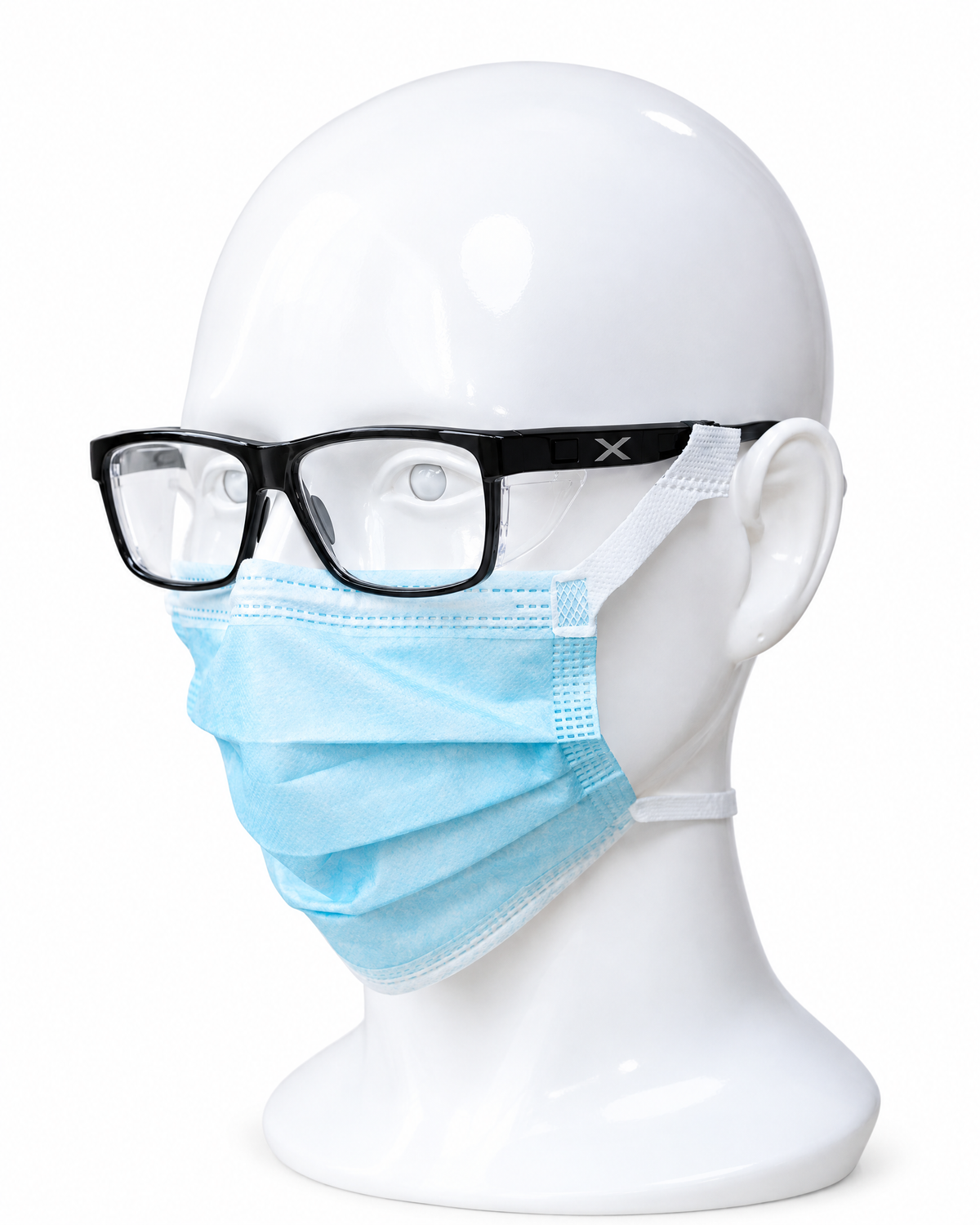 SLEEVZ X Safety Glasses worn with a SLEEVZ mask attached to the temple