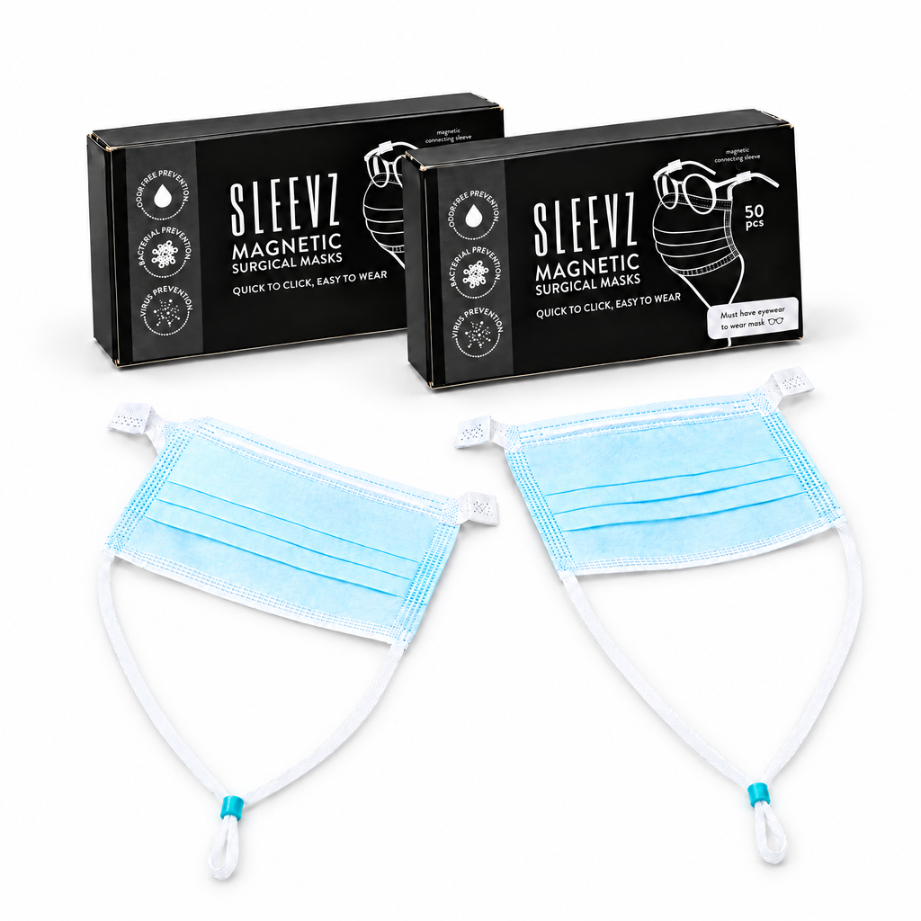 Two boxes of SLEEVZ disposable masks on a white background