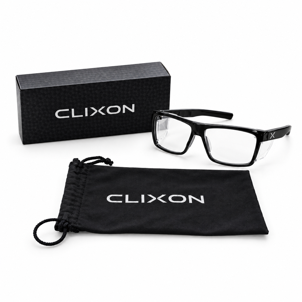 Safety glasses with retail box and cloth bag