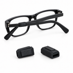 SLEEVZ Quick Connects: two loose plus one slid onto the arm of eyeglasses