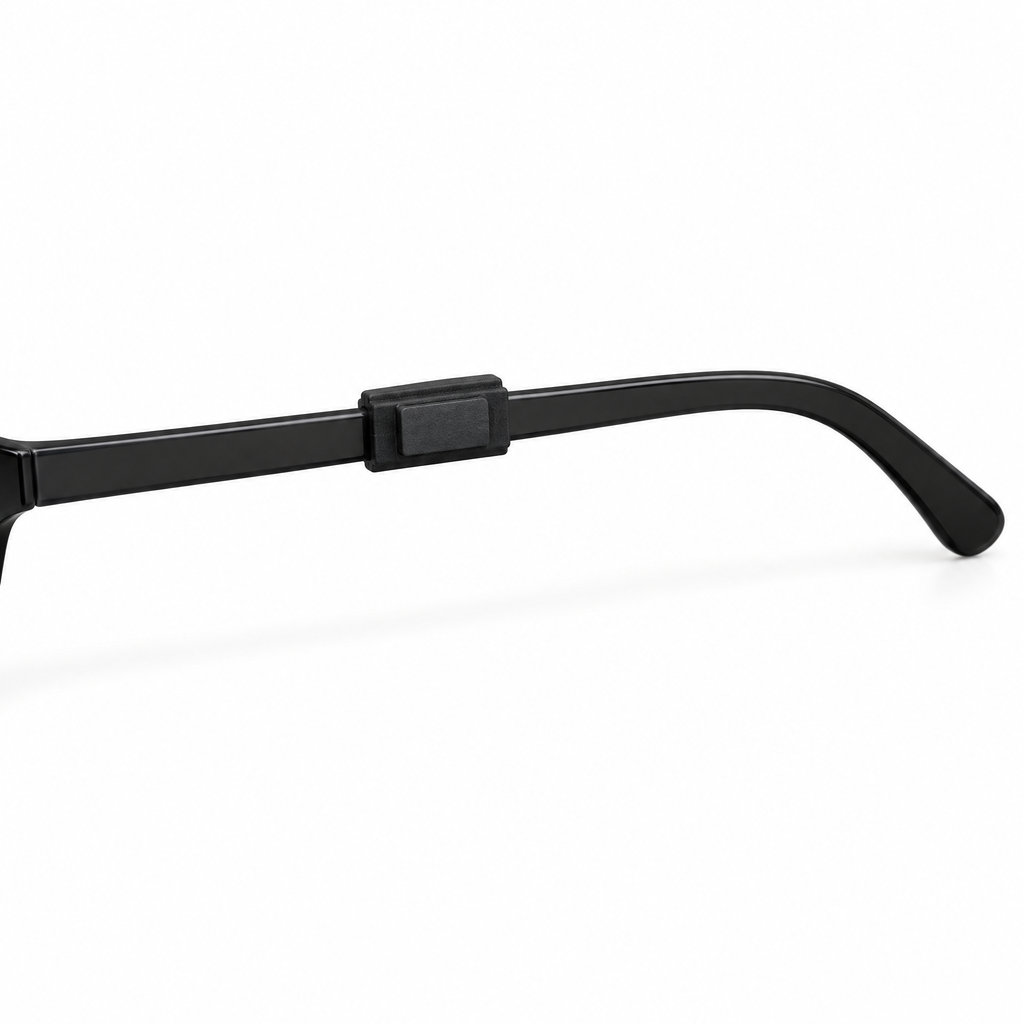SLEEVZ Quick Connect on the temple arm of eyeglasses